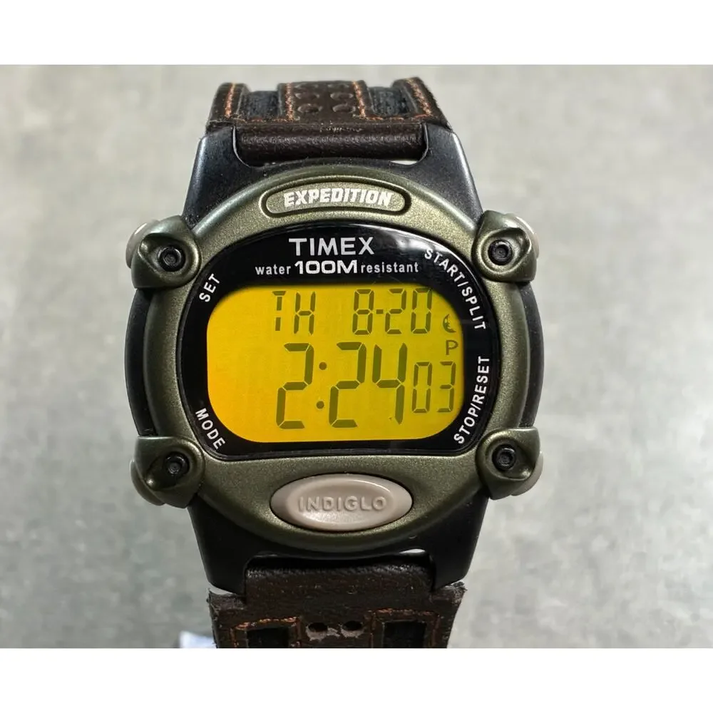 Timex Expedition T48042 Green Digital Watch Men's 100M Indiglo 39mm Excellent